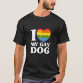 ゲイプライドLGBTレインボーハート大好きゲイ犬 Tシャツ (正面)