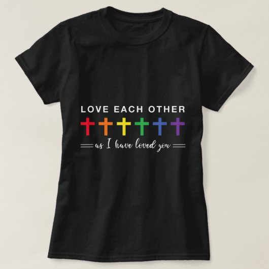 ゲイプライドLGBTQレインボークリスチャンクロスラブエック Tシャツ (デザイン正面)