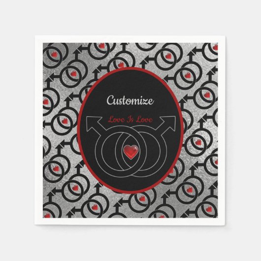 ゲイマリッジシルバーパーソナライズされた紙ナプキンス スタンダードカクテルナプキン (正面)