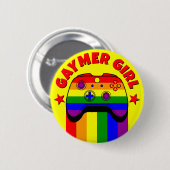 ゲイマーガールキュートゲイゲーマーレインボーフラグ 缶バッジ (正面&裏面)
