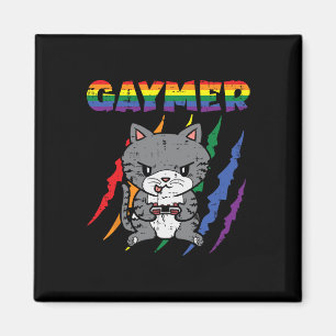 ゲイマー プライド キャット ビデオゲーム ゲーマー LGBTQ レインボー マグネット