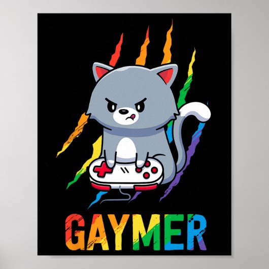 ゲイマー LGBT 猫 プライド Tシャツ 虹色 ゲーム好き ポスター (正面)