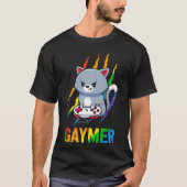ゲイマーLGBT猫プライドレインボービデオゲーム愛好家G Tシャツ (正面)