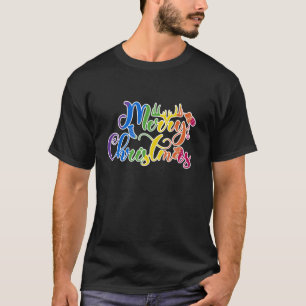 ゲイメリーおもしろいクリスマスLGBTアパレルレインボーT S Tシャツ