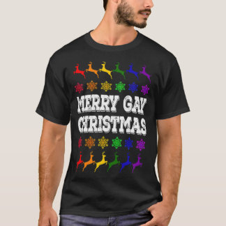 ゲイメリークリスマスLGBTトナカイ雪の結晶 Tシャツ