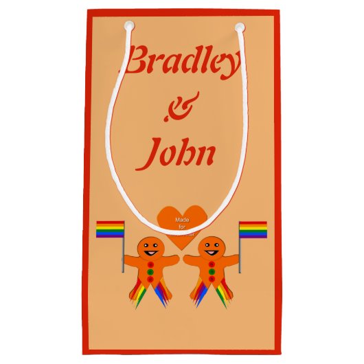 ゲイメンズクリスマスジンジャーブレッドカスタムカップル スモールペーパーバッグ (正面)