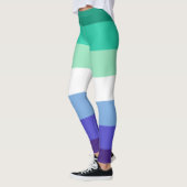 ゲイメンズフラッググリーンブルーパープルホワイトストライプのLGBT レギンス (左)