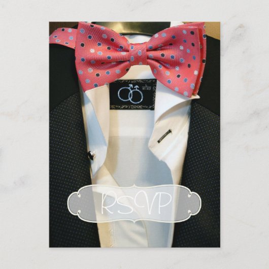 ゲイメンズ結婚式招待状RSVPと写真 インビテーションポストカード (正面)