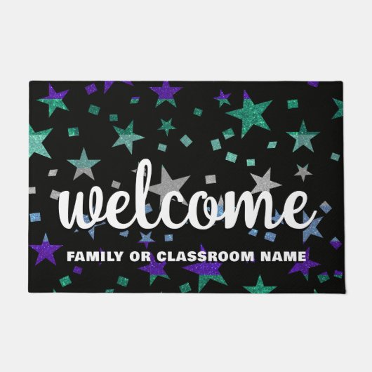 ゲイメンプライドフラググリッタースターズウェルカムホーム ドアマット (正面)