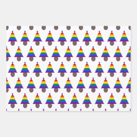 ゲイメンレインボークリスマスツリーとプレゼントカスタム ラッピングペーパーシート (正面2)