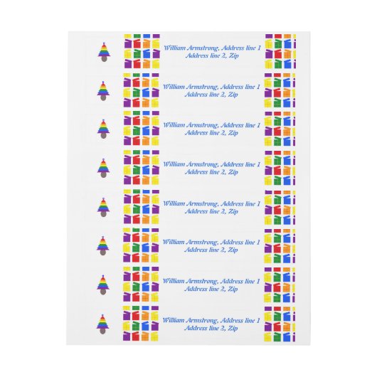 ゲイメンレインボークリスマスツリーとプレゼントカスタム ラップアラウンド宛名ラベル (シート)