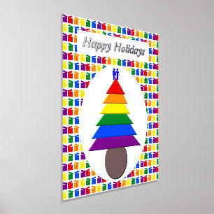 ゲイメンレインボークリスマスツリーとプレゼントカスタム 箔ポスター