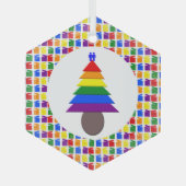 ゲイメンレインボークリスマスツリーとプレゼント ガラスオーナメント (正面)