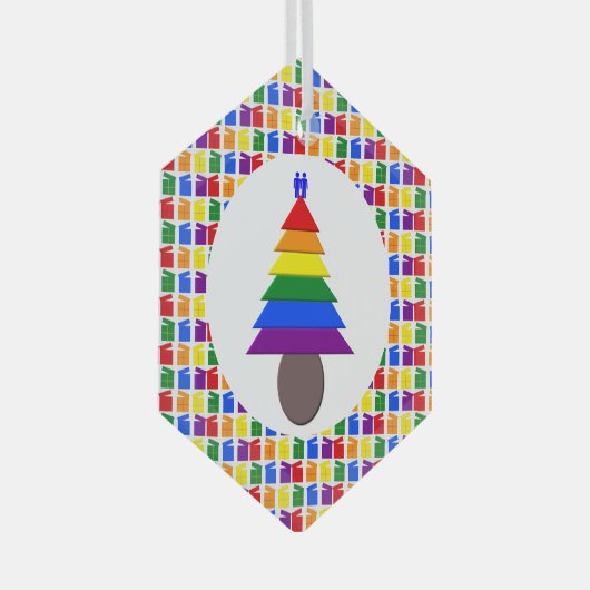 ゲイメンレインボークリスマスツリーとプレゼント ガラスオーナメント (正面右)
