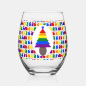 ゲイメンレインボークリスマスツリーとプレゼント ステムなしワイングラス (裏面)
