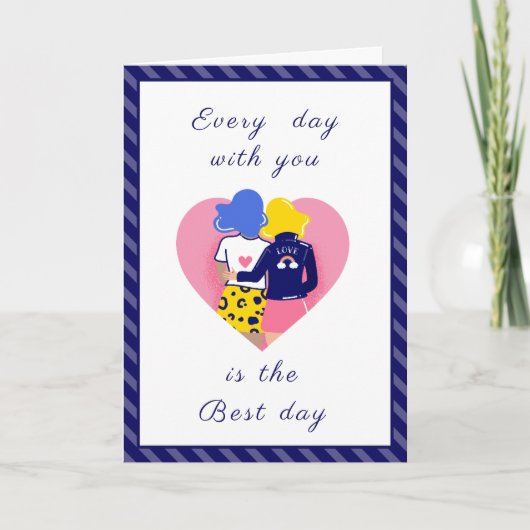 ゲイモダンカップルLGBTQバレンタインデーかわいい紫 シーズンカード (正面)