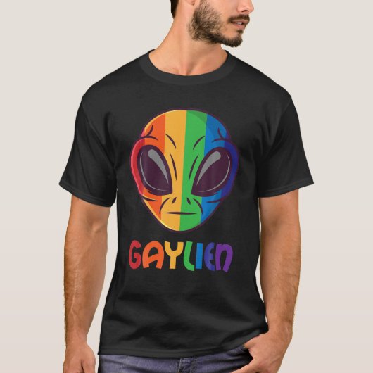 ゲイリおもしろいンゲイエイリアンLGBTゲイプライドレインボー Tシャツ (正面)