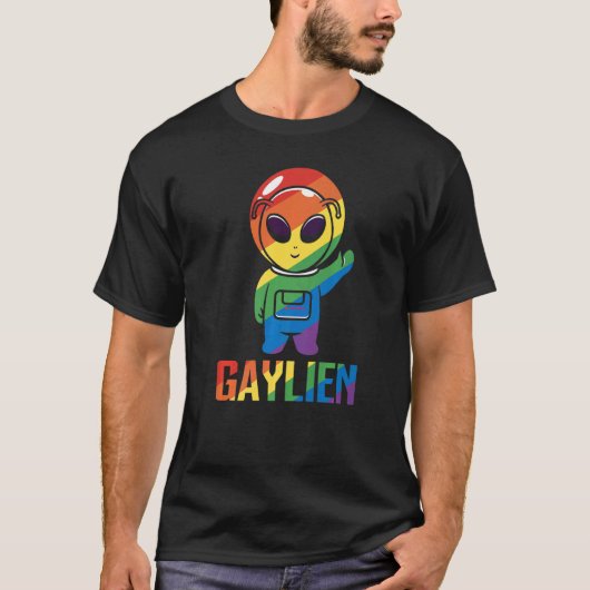 ゲイリアンゲイエイリアンプライド宇宙飛行士Lgbt Rainbow Tシャツ (正面)
