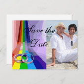 ゲイレインボーとリングや輪ウェディング日付を保存 案内ポストカード (正面/裏面)