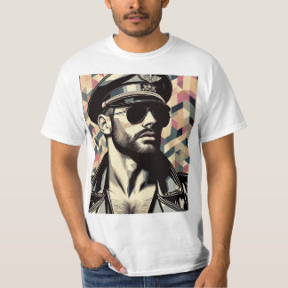 ゲイレザーパパバイクもしくは自転車に乗る人トム・オブ・フィンランドトリビュートアート Tシャツ