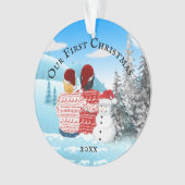 ゲイレズビアンカップル醜いセーター写真雪だるま オーナメント (正面)