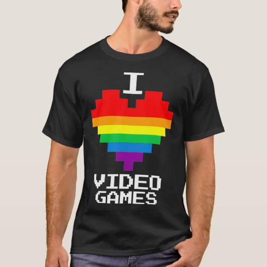 ゲイレズビアンゲーマーIハートラブビデオゲームレトロ  Tシャツ (正面)