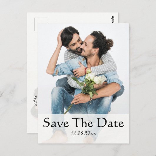 ゲイ同じ性別の写真結婚式の日付を保存 ポストカード (正面/裏面)