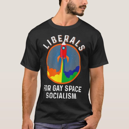 ゲイ宇宙社会主義のためのリベラルLGBTQレインボーPr Tシャツ (正面)