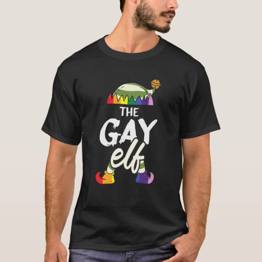 ゲイ小妖精や小人LGBT Qプライドレインボーフラッグクールクリスマス Tシャツ (正面)