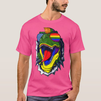 ゲイ恐竜Lgbt-QプライドアリレインボーフラッグTレックス Tシャツ