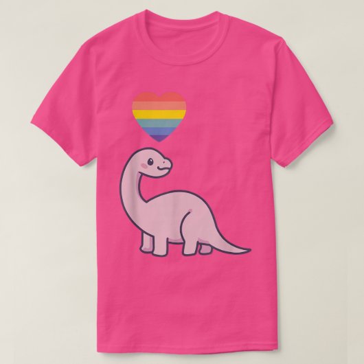 ゲイ恐竜LGBTQプライド旗レズビアンかわいい Tシャツ (デザイン正面)