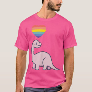 ゲイ恐竜LGBTQプライド旗レズビアンかわいい Tシャツ