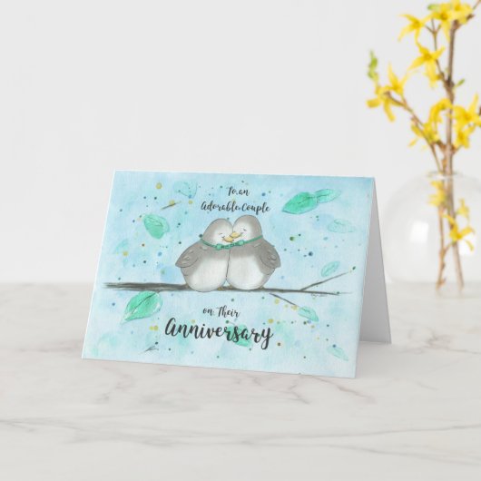 ゲイ愛らしいカップル記念日かわいいラブバード カード (黄色い花)