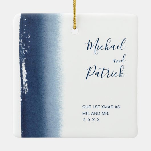 ゲイ新初めてのクリスマス結婚した セラミックオーナメント (裏面)