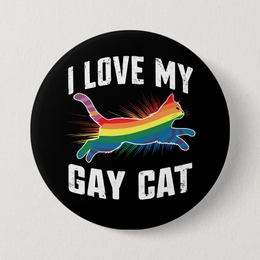 ゲイ猫が大好き!レインボープライドLGBT 缶バッジ (正面)
