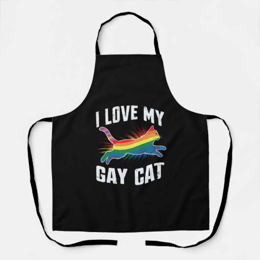 ゲイ猫が大好き 可愛い レインボー プライド LGBT エプロン (正面)