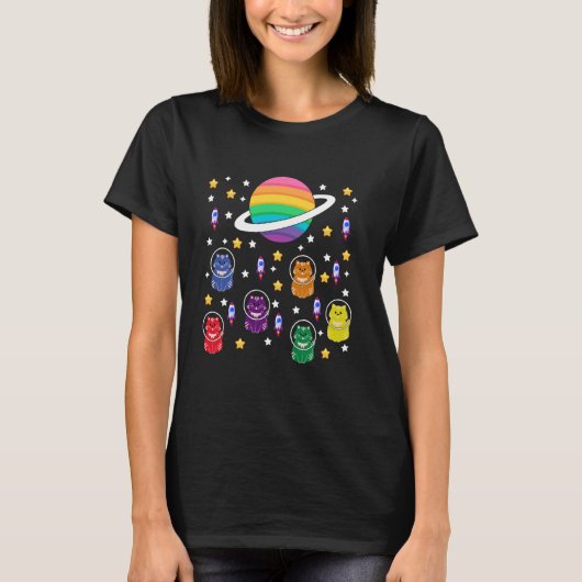 ゲイ猫の宇宙レインボープライド Tシャツ (正面)