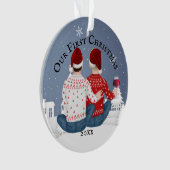 ゲイ白人夫婦写真冬 オーナメント (正面)