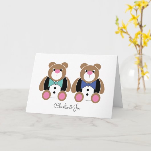 ゲイ結婚おめでとう可愛いテディベア カード (黄色い花)