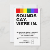 ゲイ結婚のサウンドゲイ私たちはRSVPにいる 出欠カード (正面)