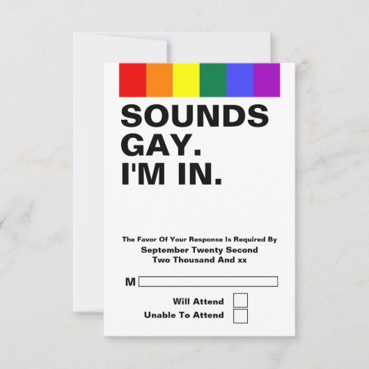 ゲイ結婚のサウンドゲイImのRSVP 出欠カード (正面)