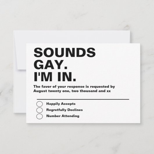 ゲイ結婚のサウンドゲイImのRSVP 出欠カード (正面)