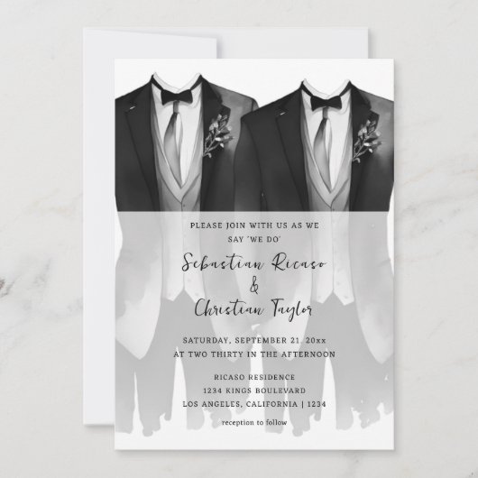 ゲイ結婚のスーツとネクタイの二室 招待状 (正面)