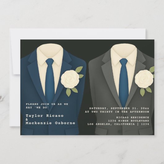 ゲイ結婚のスーツとネクタイの二室 招待状 (正面)