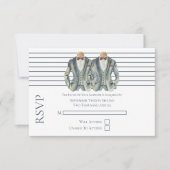ゲイ結婚のスーツとボウタイの2つのグルームRSVP 出欠カード (正面)