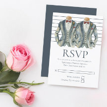 ゲイ結婚のスーツとボウタイの2つのグルームRSVP