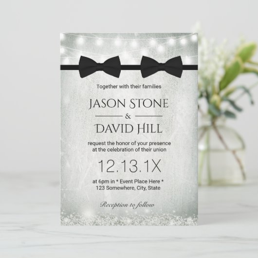 ゲイ結婚のダブルボウが赤ちゃんの息を結ぶ 招待状 (スタンド正面)