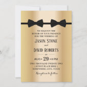 ゲイ結婚のダブルボウタイモダン金ゴールド 招待状 (正面)