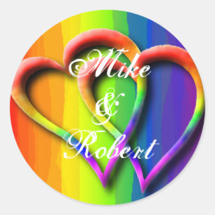 ゲイ結婚のハートLGBTカスタムの名パーソナライズされた前 ラウンドシール