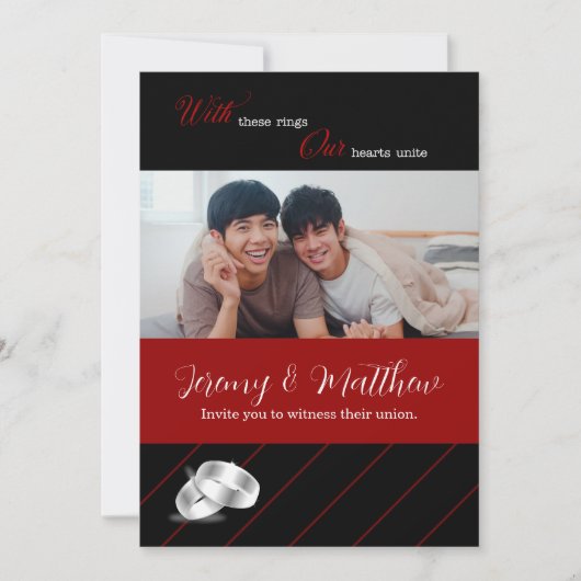 ゲイ結婚のブラック&ブルゴーニュの写真結婚ズ 招待状 (正面)